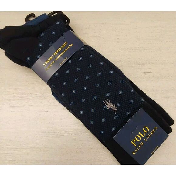 Polo Ralph Lauren Mens Navy Blue Comfort Fit 3-Pack Casual Crew Socks Size 10-13 - Picture 4 of 7